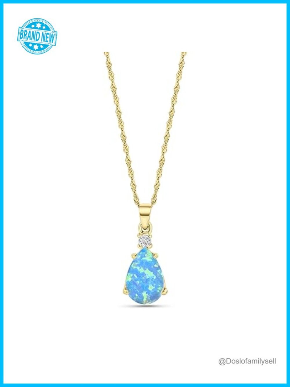 14K Gold Blue Opal Teardrop Pendant Necklace 45cm